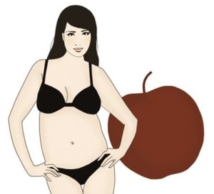 donna androide a fianco ad una mela